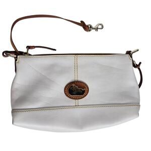 Dooney & Bourke Champ Pouchette White Leather Brown Strap Small Travel